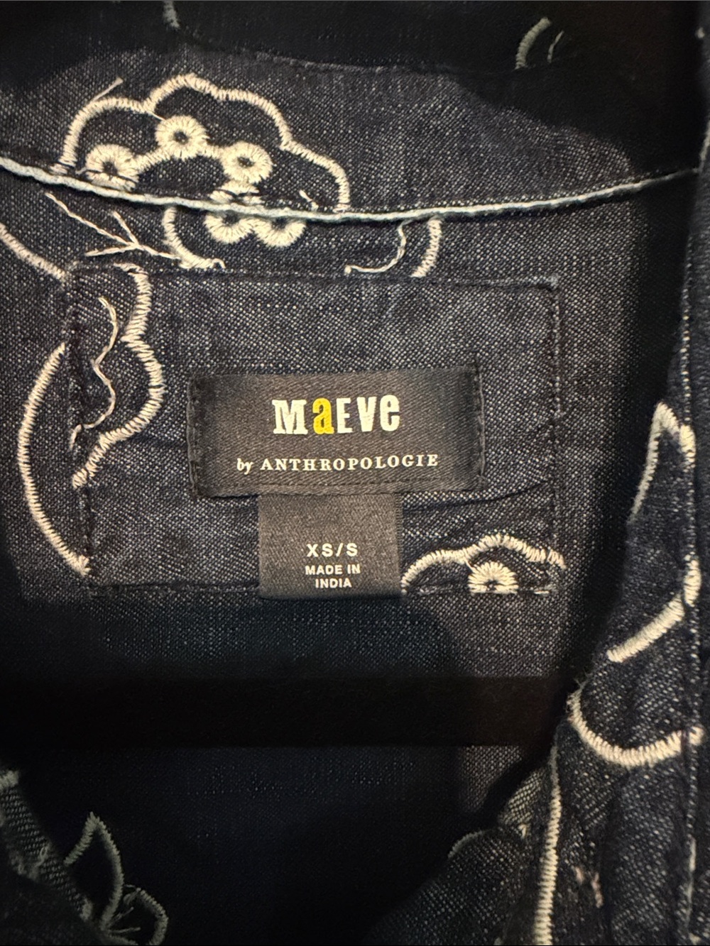 Maeve Anthropologie Blue 100% Cotton Oversized Floral Denim Button-Down Shirt - Picture 2 of 9